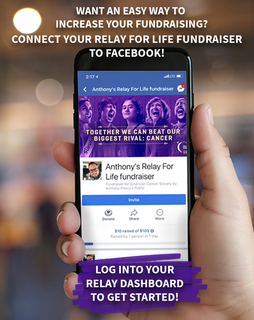 Graphic promoting use of Facebook fundraisers for Relay For Life fundraising