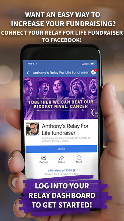 Instagram story graphic to promote Facebook fundraisers for Relay For Life fundraising