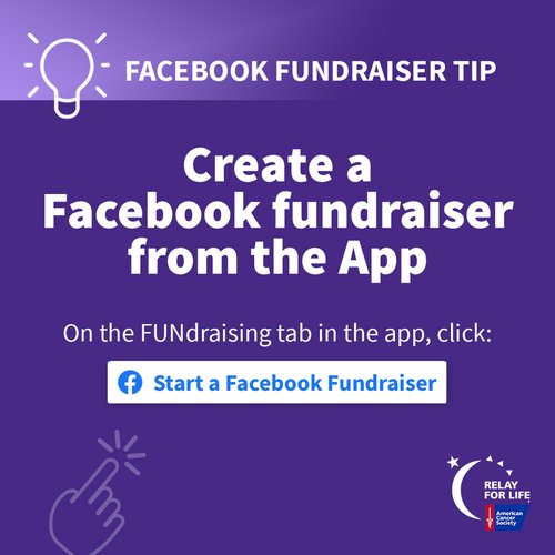 Graphic instructing how to create a Facebook fundraiser from the ACS app