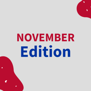 "November Edition" in red and blue