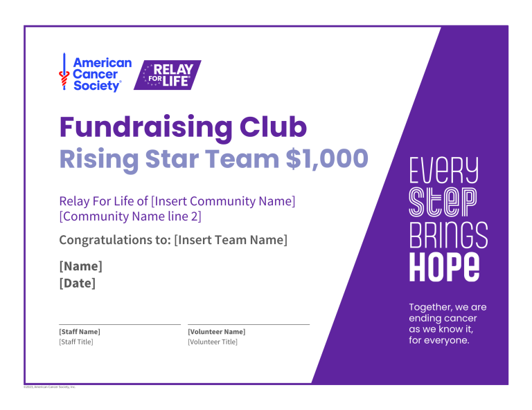 Relay For Life Team Fundraising Club Certificates American Cancer
